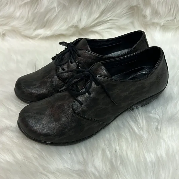 Dansko Black & Brown Leather Animal Print‎ Oxfords Size 38 7/7.5 B35 - Image 2