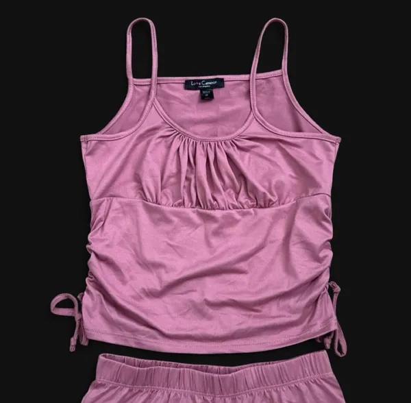 Love Cameron - Rose Pink Ruched Tank & Lounge Shorts Set - Image 2