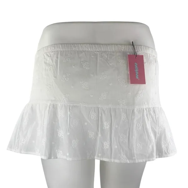 NEW Edikted White Floral Eyelet Embroidered Low Waist Mini Flared A-Line Skirt L - Image 3