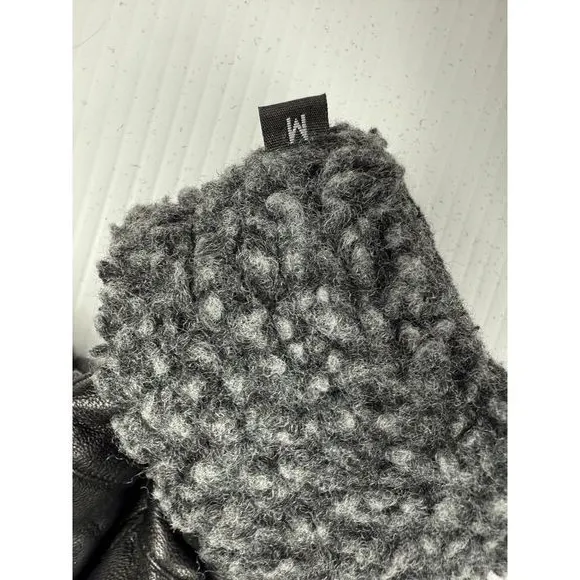 Black Leather Gloves with Plush Gray Fleece Lining‎ Cold Weather size M - Image 4