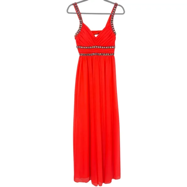 Sequin Hearts Y2K Neon Rhinestone Dress Sz 5 Prom Coral Pageant Bling Glam HOCO - Image 2
