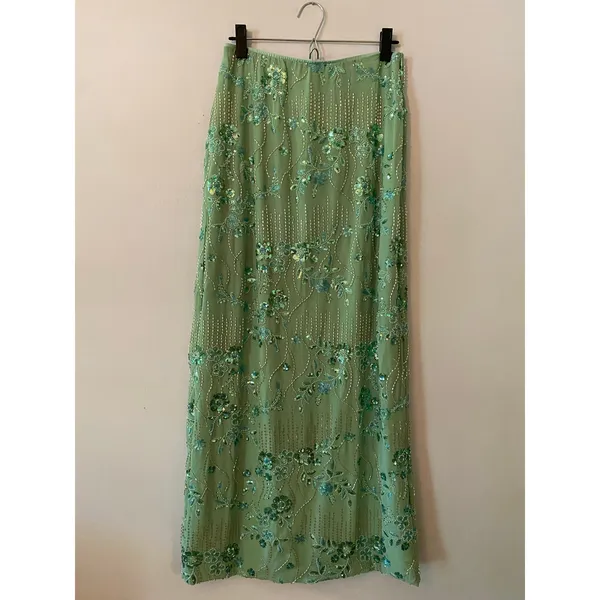Green Allover Beaded Sequin Maxi Skirt Resort Vacation Glam Women's size Medium - Image 2