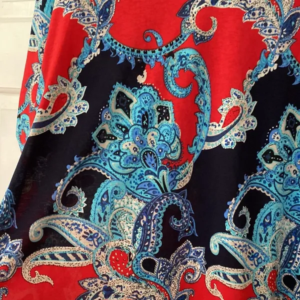 DazzleUp Paisley Tunic Top Swim Cover‎ Up Red Blue Boho Beach Size Medium Resort - Image 4