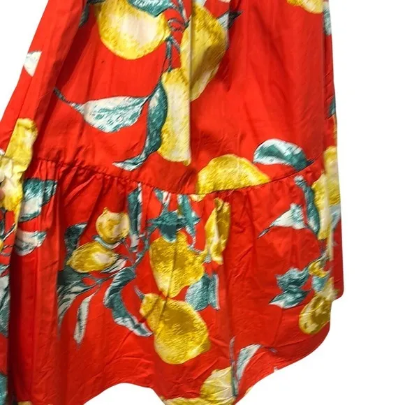 Flying Tomato Red Lemon Print Off Shoulder‎ Cotton Midi Dress - Image 6
