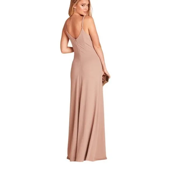 Birdy Grey Jay Crepe Maxi Dress Taupe V-Neck Side Slit Size Medium Bridesmaid - Image 15