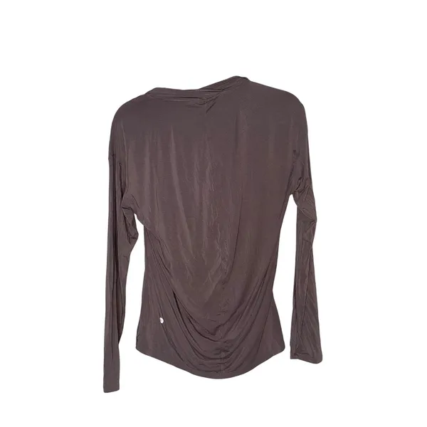 Lululemon V-Neck‎ Long Sleeve Women Size 4 Brown Excellent Tulip Back Activewear - Image 3