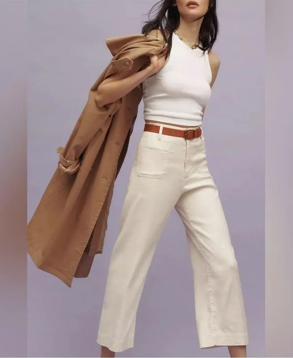 Anthropologie Maeve Colette Wide Leg Cropped Patch Pocket Linen Pants in Size 25 - Image 3