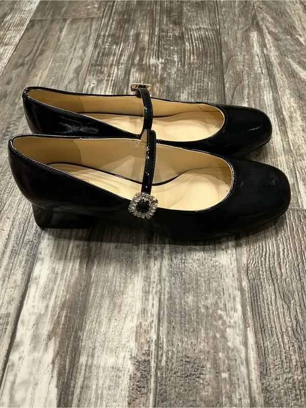 Jessica Simpson Black Patent Mary Jane Flats with Rhinestone Buckle Size 7.5 - Image 9