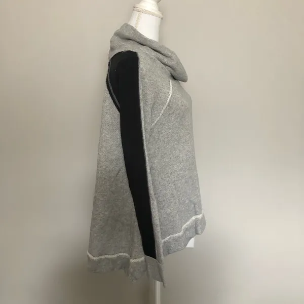 Free People Sweater Cowl Turtleneck Pullover Oversized Mixed Media Raw Grey - Image 4