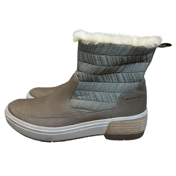 Merrell Womens 9 Haven Bluff Polar Waterproof Winter Boots Taupe Brown Faux Fur‎ - Image 4