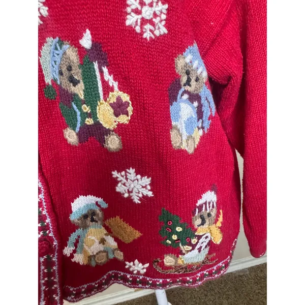 Vintage Heirloom Collectibles Christmas Teddy Bear Cardigan Red XL 1999 Holiday - Image 3