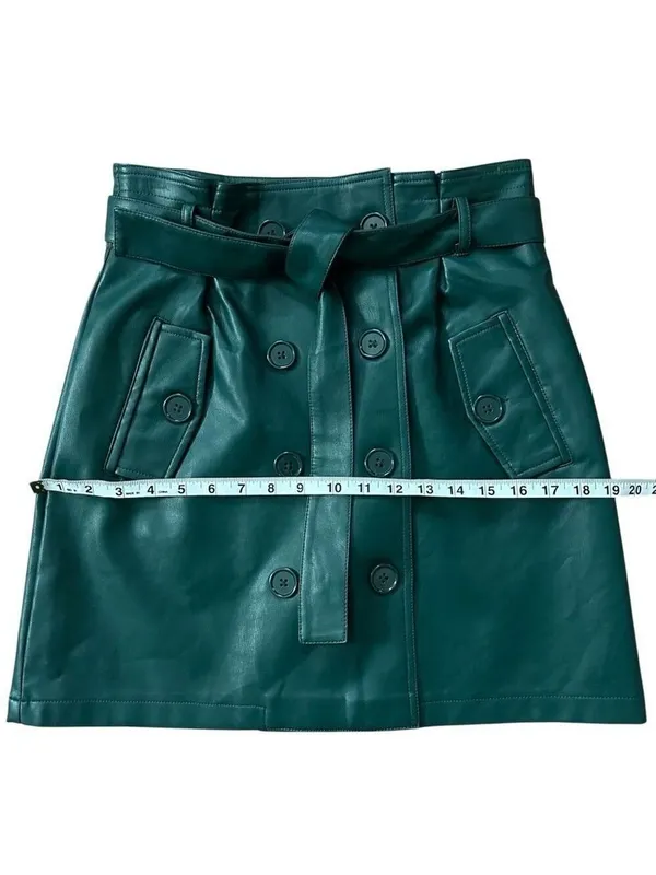 Forever 21 Faux Leather Wrap Belted Mini Skirt Green Size Medium - Image 7