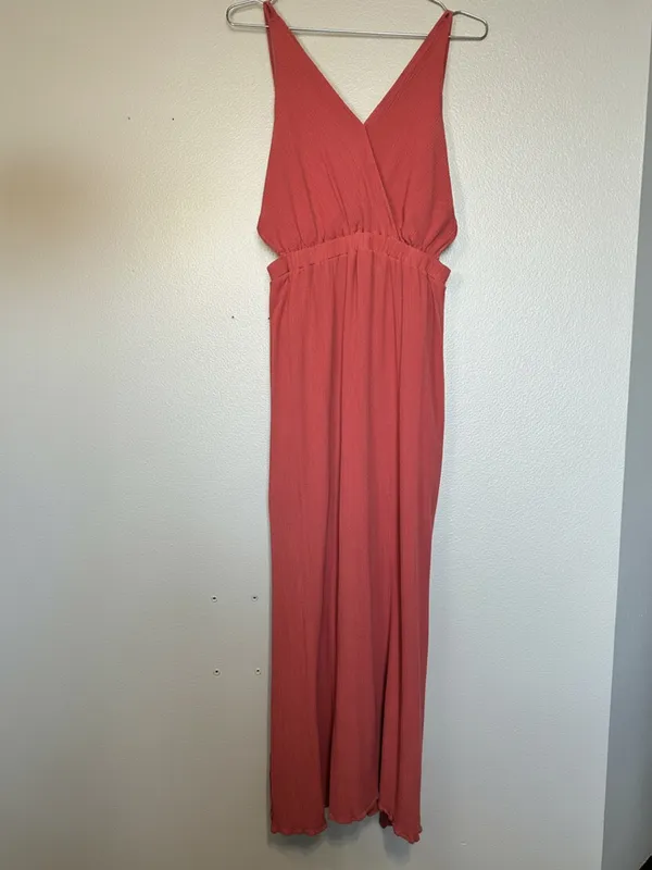 Lulus Rust V-Neck Maxi Dress with Side Slits - Image 3