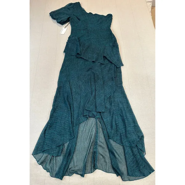 NWT Floret Studios | One Shoulder‎ Tiered High-Low Dress Green | Women's Size M - Image 2