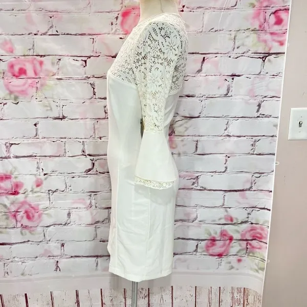 Lulu’s nwt ivory white lace top bell sleeve fitted dress size medium - Image 11