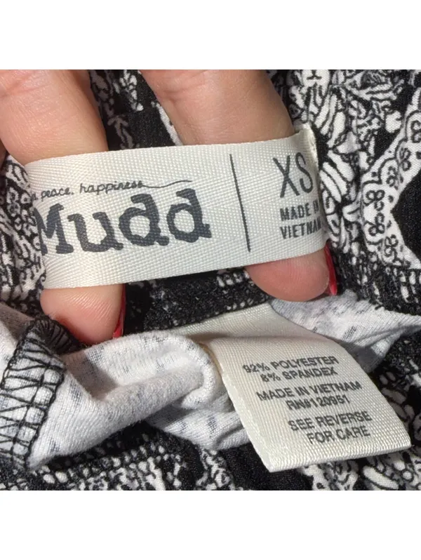 Mudd Women’s Black & White Boho Paperbag Waist Tie Pants XS Printed Pull-On - Image 7