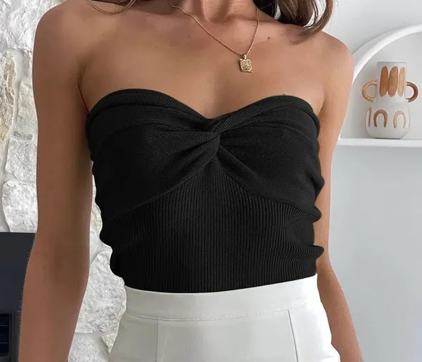 Black strapless knit top - Image 2