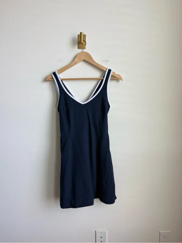 Beyond Yoga Spacedye Starting Line Dress Navy White Built-In Bodysuit Large - Image 4