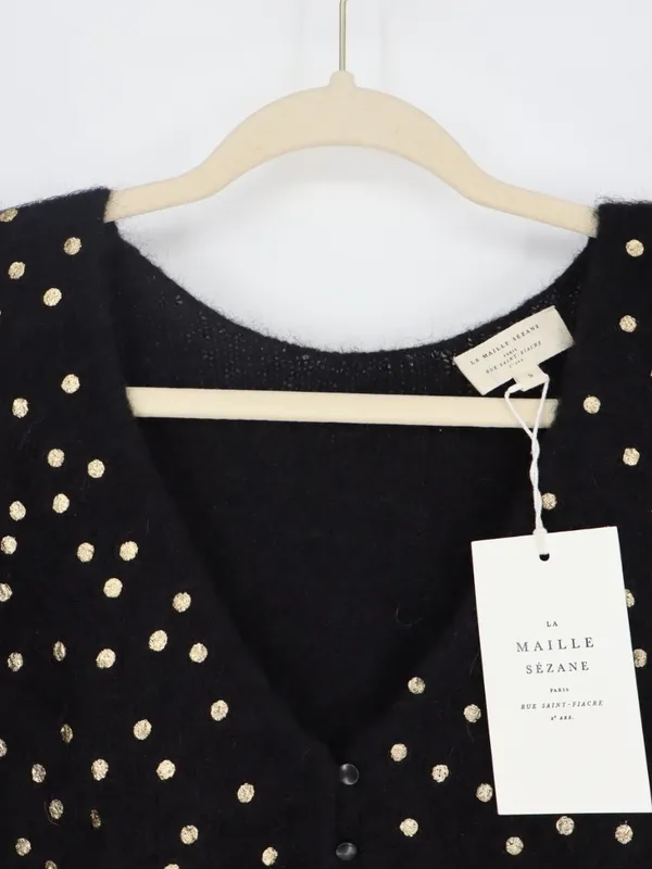 Sézane Lizy Cardigan Black Gold Metallic Dot Mohair Wool Blend Sweater Small - Image 5