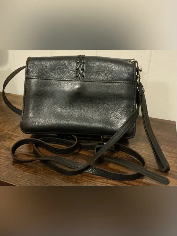 Rare Vintage Black Leather Patricia Nash Bianco Crossbody Organizer Handbag Bag - Image 2