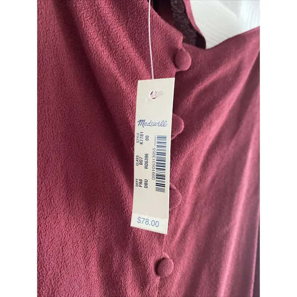 Madewell Ruffle Strap Button Front Cami Womens Size 00 Red‎ Tank NEW Fem - Image 3
