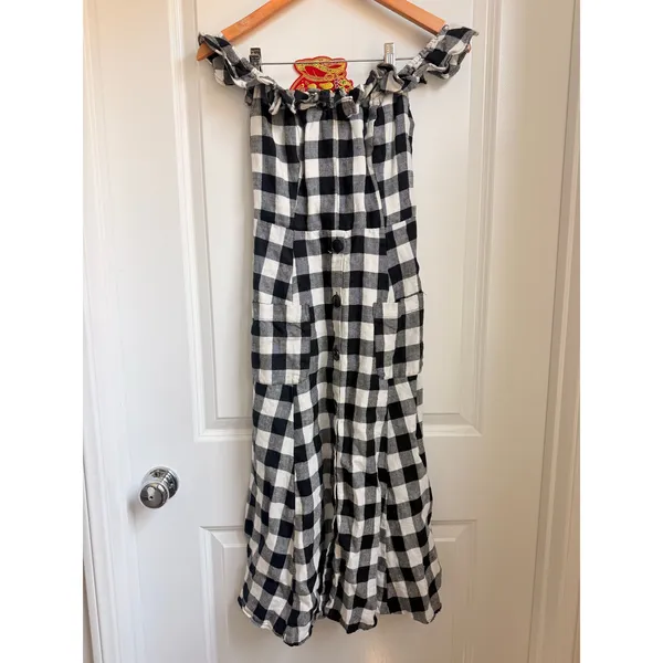 Reformation Hattie Off Shoulder Linen Midi Dress US 0 Gingham Europe Vacation‎ - Image 6
