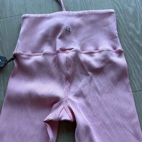 Strut This The Aubrey Ankle Leggings Womens Small Tiny Fit Chalk Pink Ribbed - Image 11