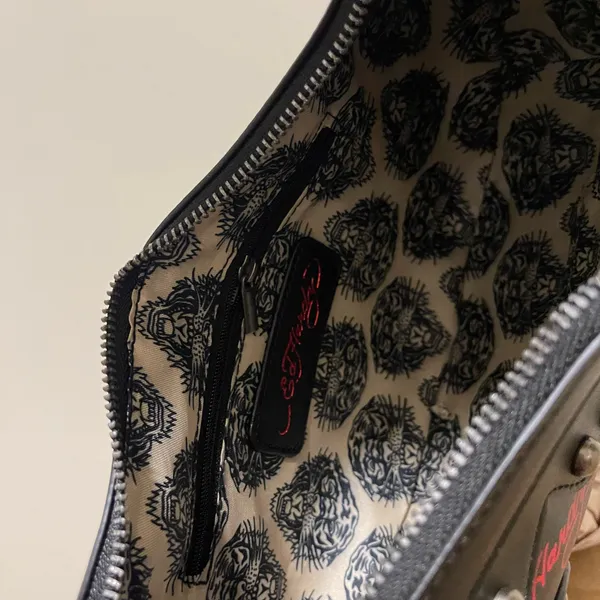 Ed Hardy Dalinda Black Studded Graphic Tattoo Hobo Shoulder Bag NWT Designer - Image 5