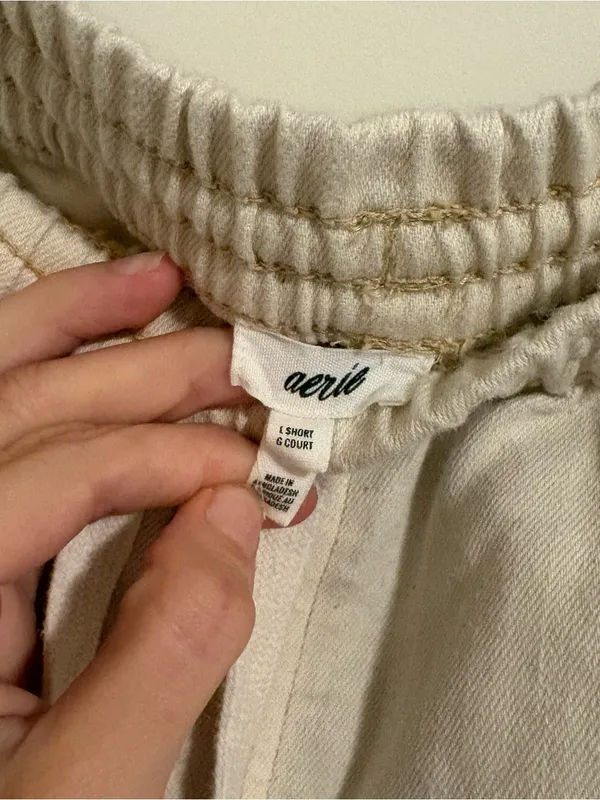 Aerie Cream Wide Leg Soft Cargo Pant size Large Short - Image 5