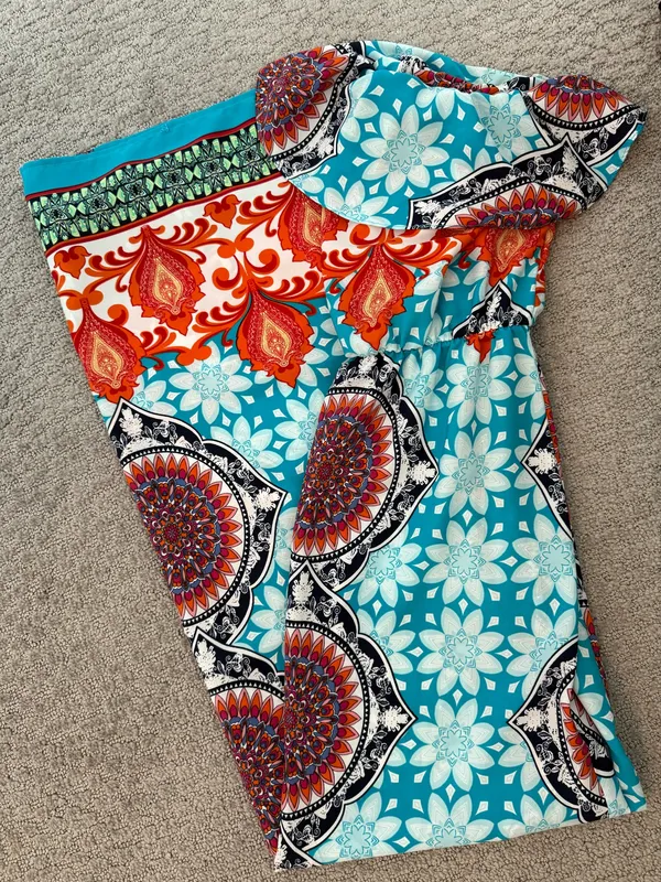 Colorful strapless maxi dress Blue Size XS - Image 2