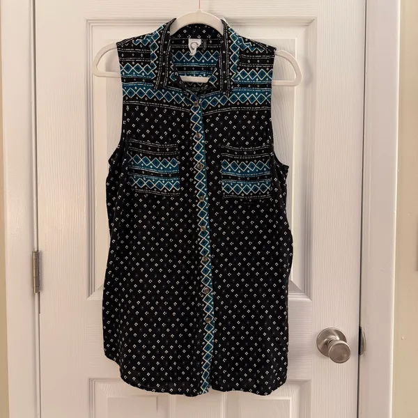 Anthropologie Akemi + Kin Ira Black Printed Motif Sleeveless Tunic Medium - Image 3