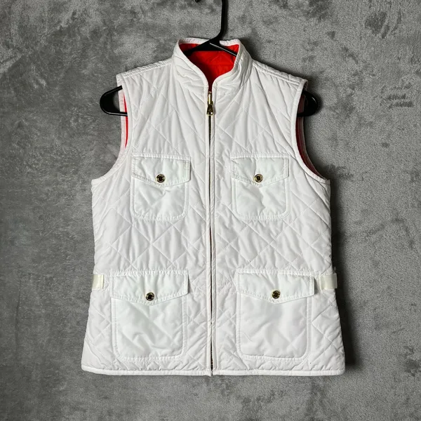 Lauren Ralph Lauren Reversible Quilted Vest Orange & White Utility Pockets Small - Image 2