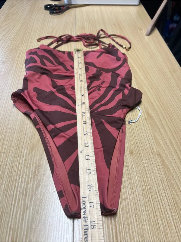 Vitamin A Rust and Dark Brown Botanical Tie-Shoulder One-Piece - Image 13