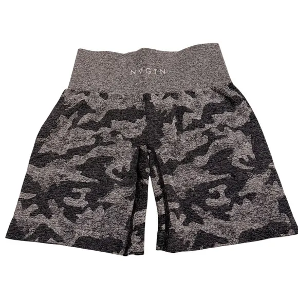 NVGTN Camo Seamless Shorts Black Gray High Waist Gym‎ Lifting Workout Size S - Image 3