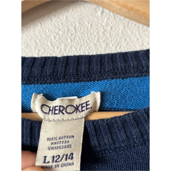 Y2K Vintage Cherokee Cotton Blue Stripe Crew Neck Sweater Womens Large - Image 3