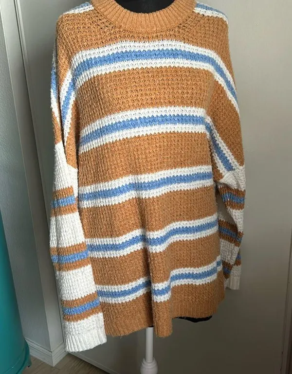 American Eagle Oversized Drop Shoulder Striped Fuzzy Cozy Knit Sweater - Image 8