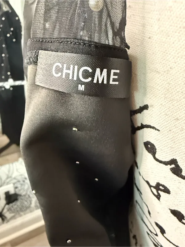 CHICME Black Pearl-Embellished Mesh Bodycon Evening Dress - Image 10