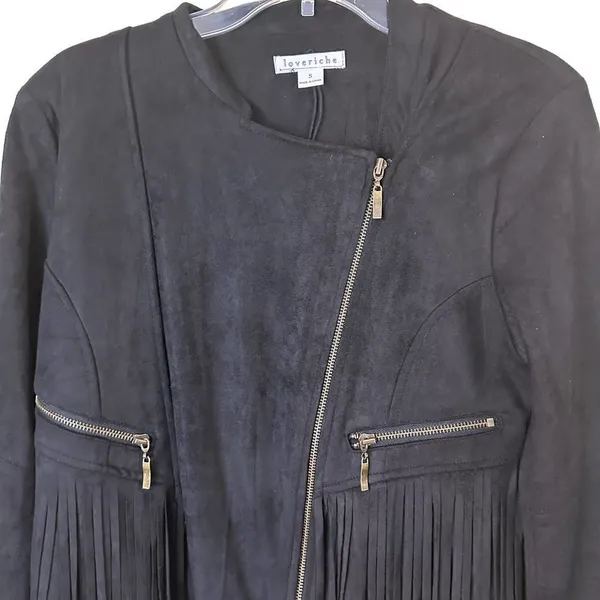 Love Riche Black Faux Suede Fringe Jacket Western Boho - Image 3