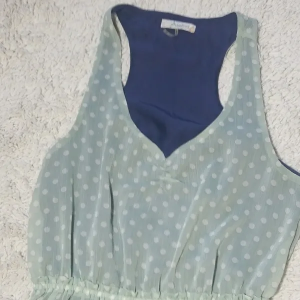 FreeBird sleeveless polka dot vneck mint green mini dress sz Medium - Image 2