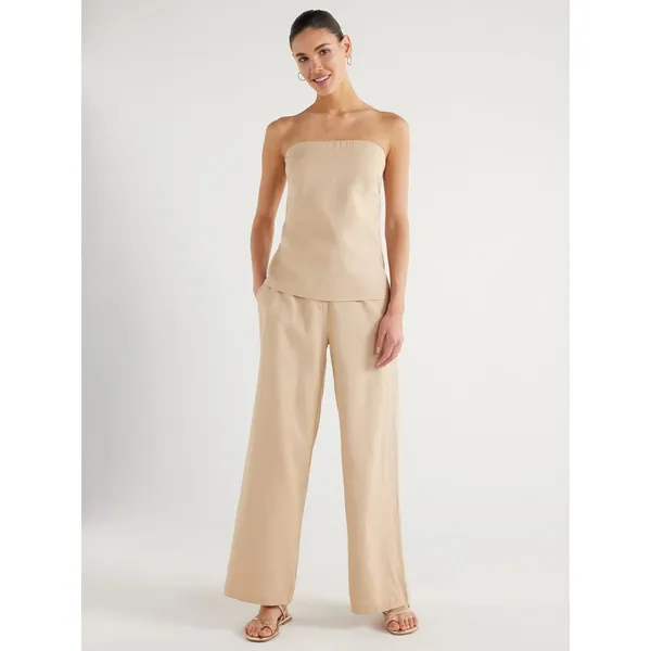 Scoop Womens Top Size XS Brown Linen Blend Removable Straps Relaxed Strapless - Image 6
