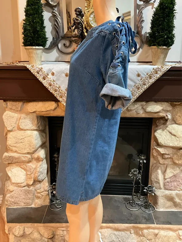Anthropologie Maeve lace up shoulders denim dress - Image 7