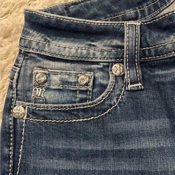 Miss Me Stylish Mid-Rise Skinny Blue Embroidered Women's Jeans Size 27 - Image 5