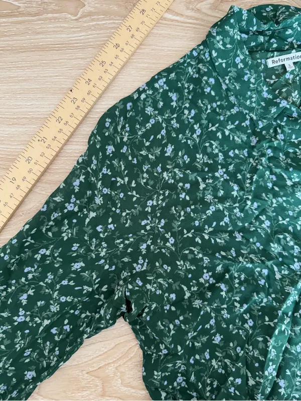 Reformation Small Violet Blouse Clementine Green Floral Office Sheer Cottage - Image 9