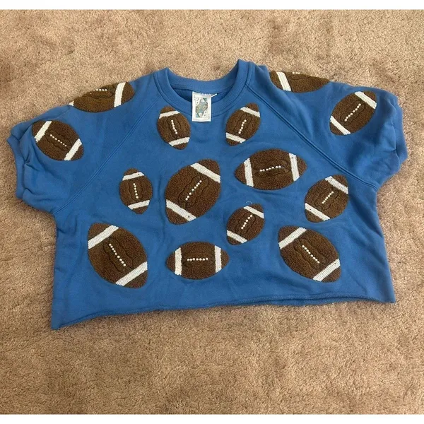 Queen of Sparkles Royal & Brown Fuzzy Football S Set Sweatshirt And Shorts BYU - Image 3
