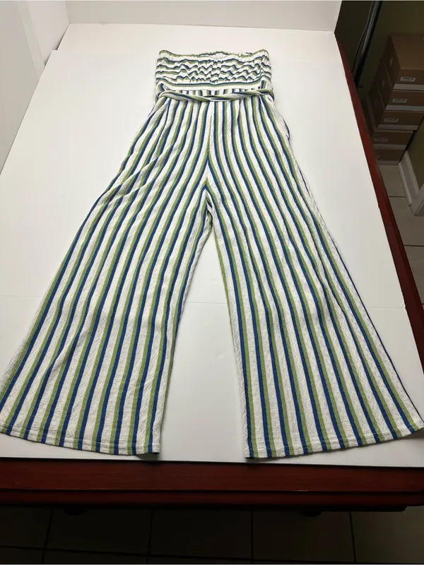 Anthropologie Maeve Meja Strapless Striped Knit Wide Leg Jumpsuit Small FLAW‎ - Image 15