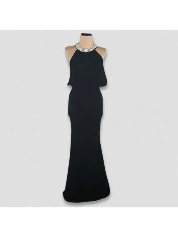 Lulus Pearl Halter Mermaid Maxi Dress Black XS NWT - Image 3