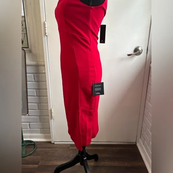 Lulus NEW WITH TAGS Iconic Moment Red Midi Bodycon Dress‎ small holiday - Image 3