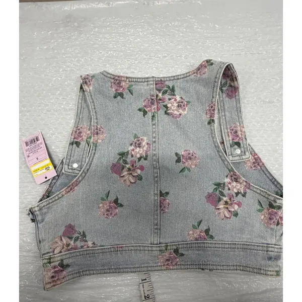 Wild Fable Floral‎ Denim Corset Crop Top Light Wash Purple Pink Small NWT - Image 6