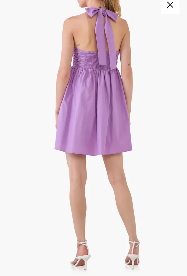 Endless Rose Lilac Halter Ruched Babydoll Mini Dress Size Medium - Image 2