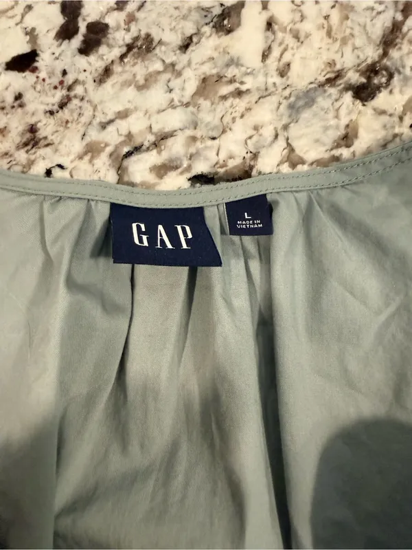 Gap Smocked Waist Peplum Blouse Sage Green Cotton Top Size L - Image 3